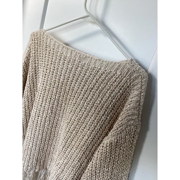 Altar'd State Women Boho Anabella Oversized Fringe Pullover Sweater Cream Medium - Picture 5 of 11